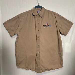 Obama ‘08 Short Sleeve Button-Up Khaki Campaign Tee Shirt